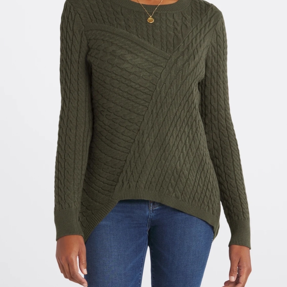 Green Crew Neck Sweater with Textured Knit